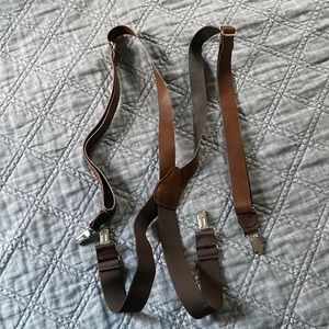 Faux Leather Suspenders - Brown